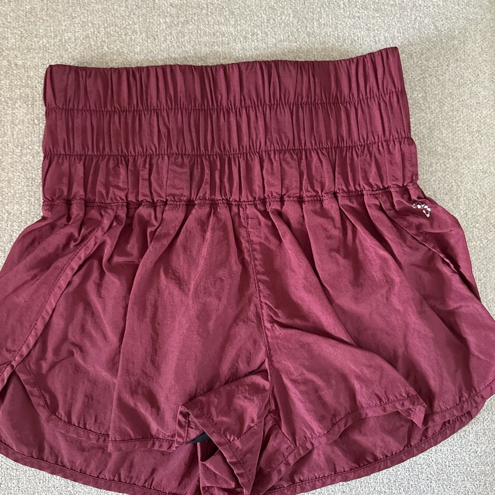 FP Movement by Free People Maroon Smocked High-Waist Shorts